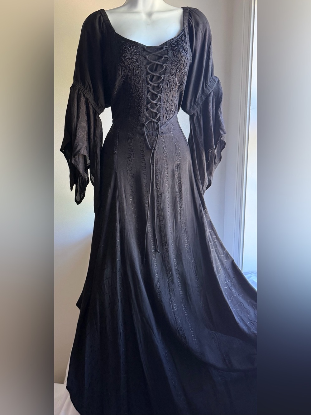 NWT Black Renaissance Maxi Dress 3/4 Sleeve Corset Fairycore Cottagecore Lrg/XL